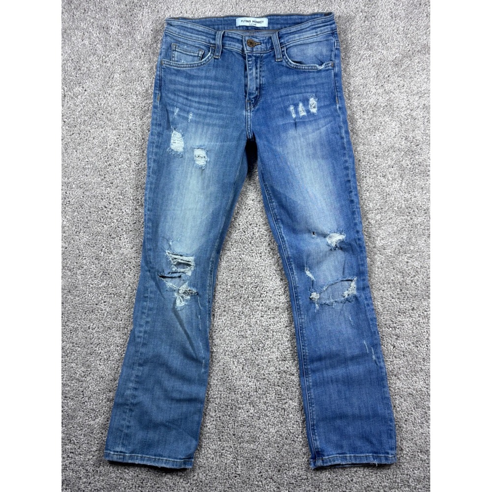 Flying Monkey Platinum Distressed Jeans Womens Size 26 Light‎ Wash Ripped Denim